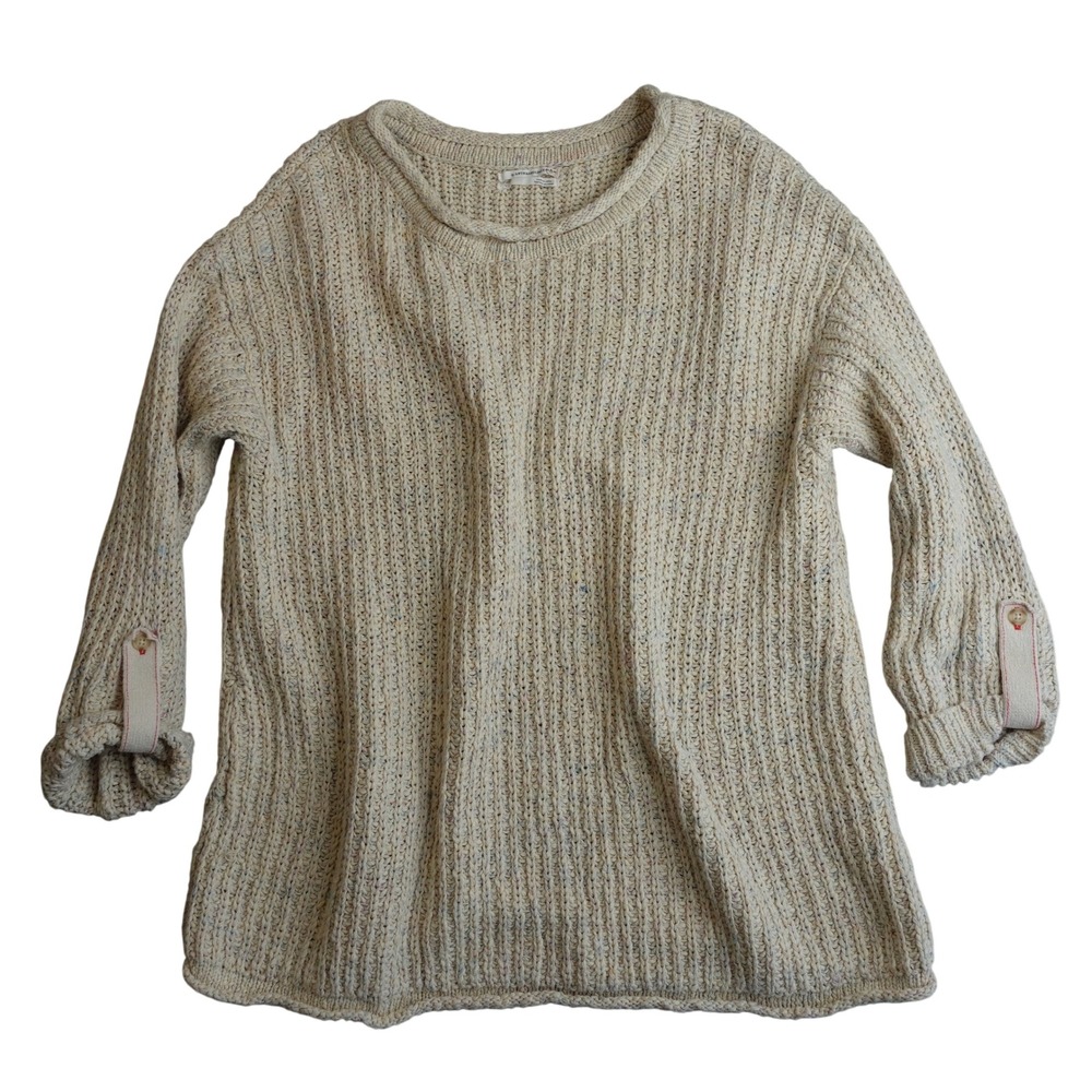 Anthropologie Cream Chunky Knit Pullover Sweater Womens L Beige Confetti Cotton